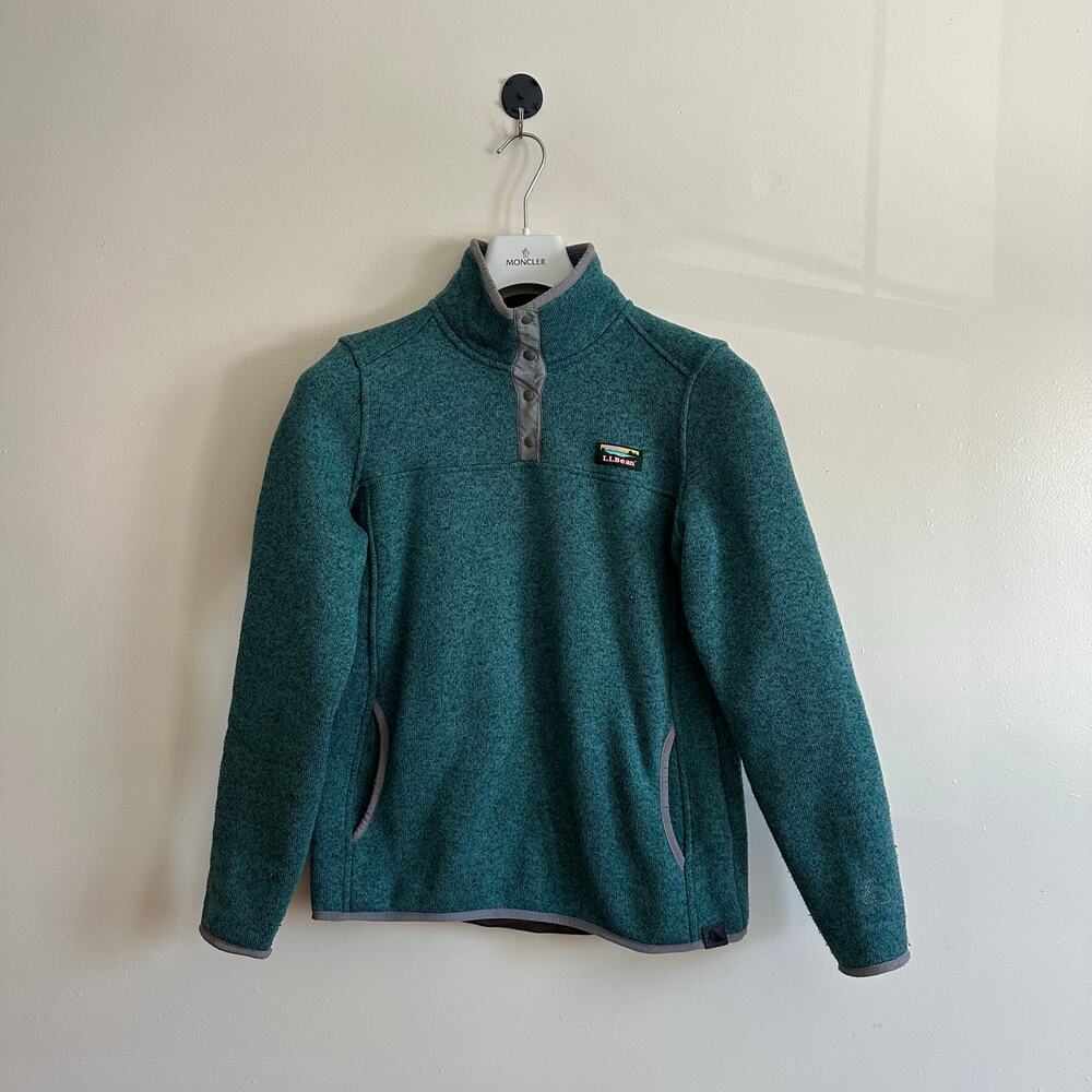 L.L. Bean Sweater Fleece Pullover Snap Neck Teal Heather Women's